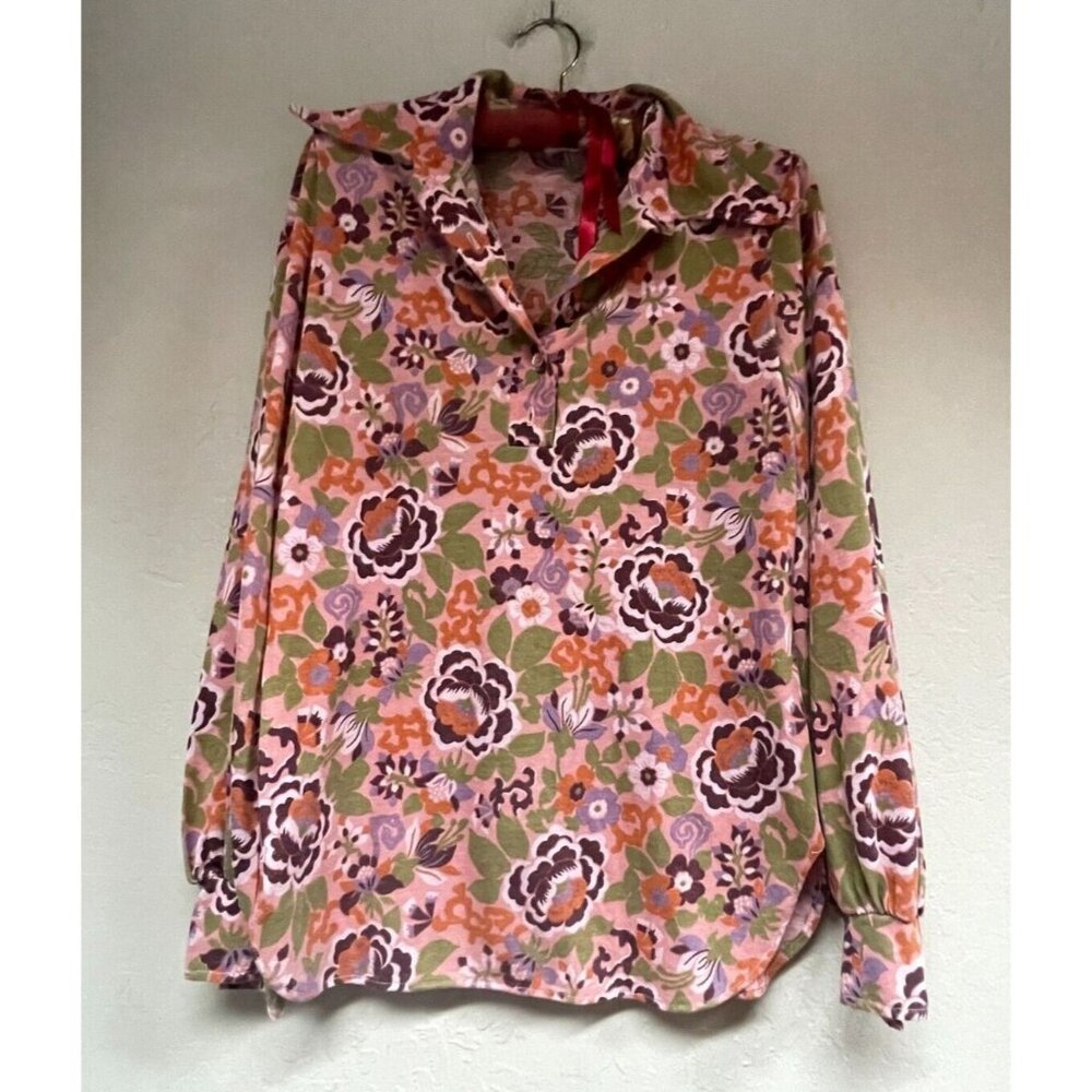 The Red Eye Womens Floral Print Knit Button Down Shirt Top Medium Long Sleeve